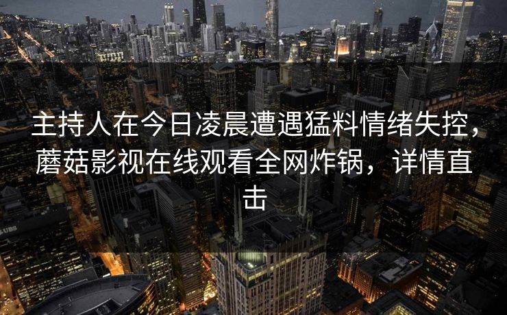 主持人在今日凌晨遭遇猛料情绪失控，蘑菇影视在线观看全网炸锅，详情直击