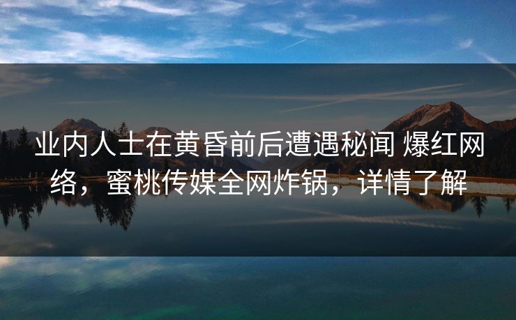 业内人士在黄昏前后遭遇秘闻 爆红网络，蜜桃传媒全网炸锅，详情了解